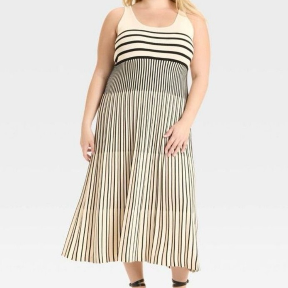 A New Day Black and White Striped Midi Dress
